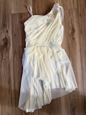 Weissman Yellow One-Shoulder Girls dance lyrical costume with Lace Applique